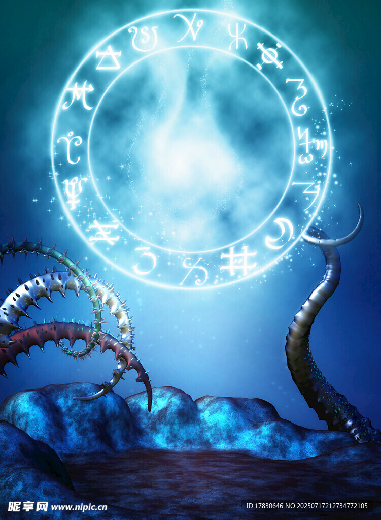 神秘魔幻月光下的奇幻场景