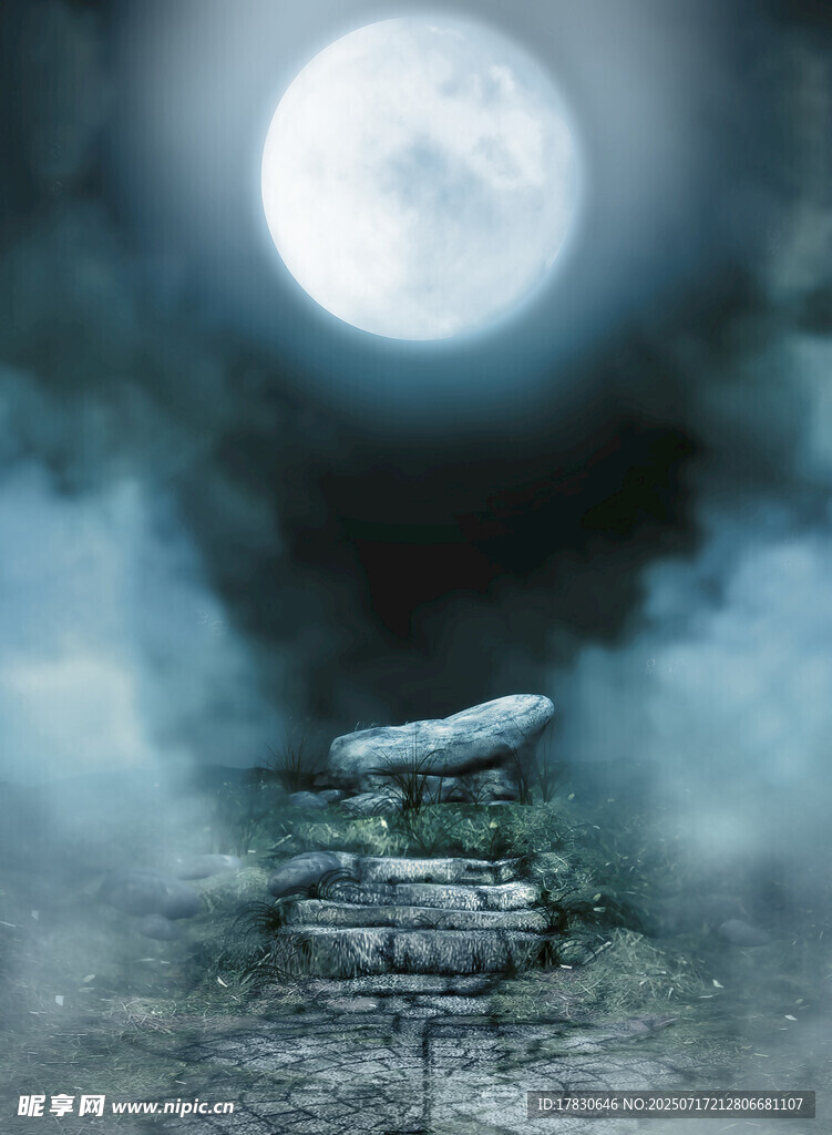 月夜下的神秘古老遗迹