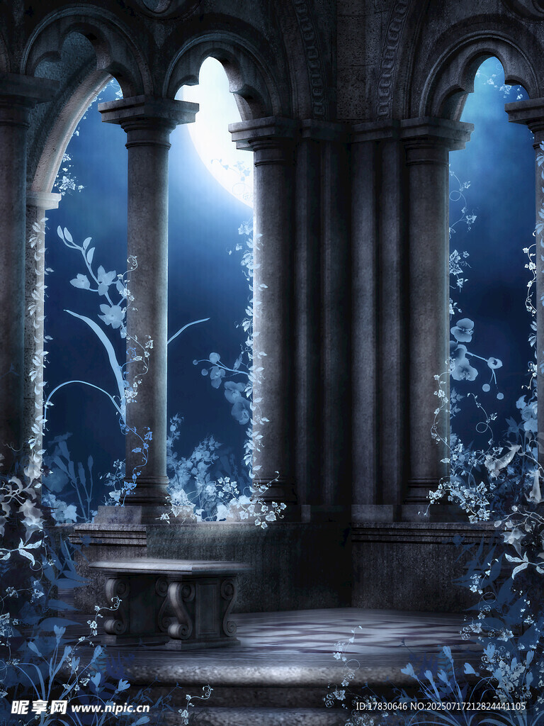 神秘哥特风梦幻蓝色场景