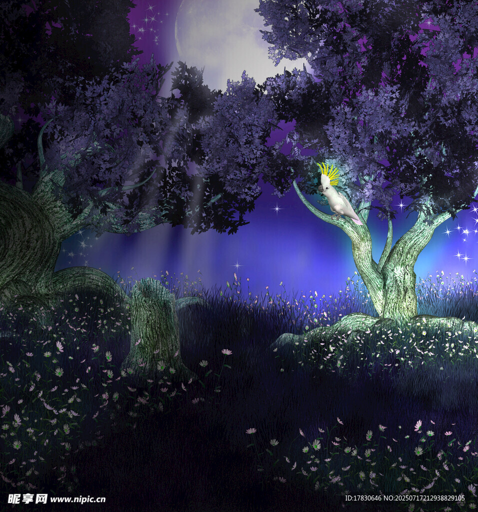 梦幻紫色森林夜景