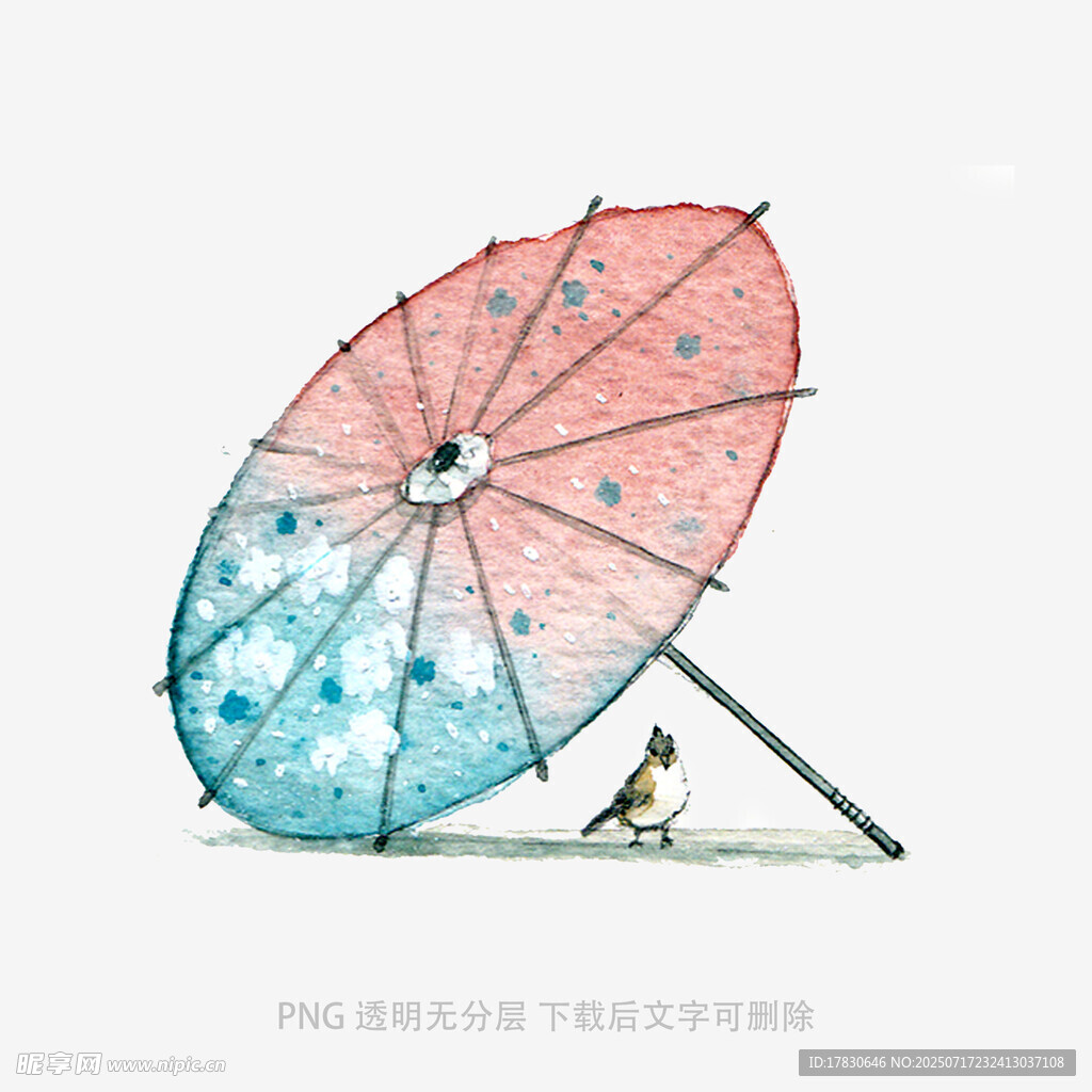 梦幻渐变伞下的小鸟