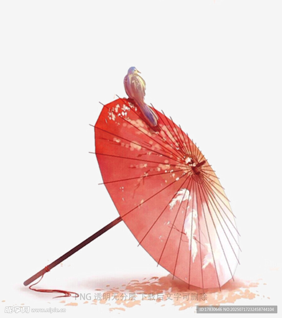 红色折扇上的小鸟