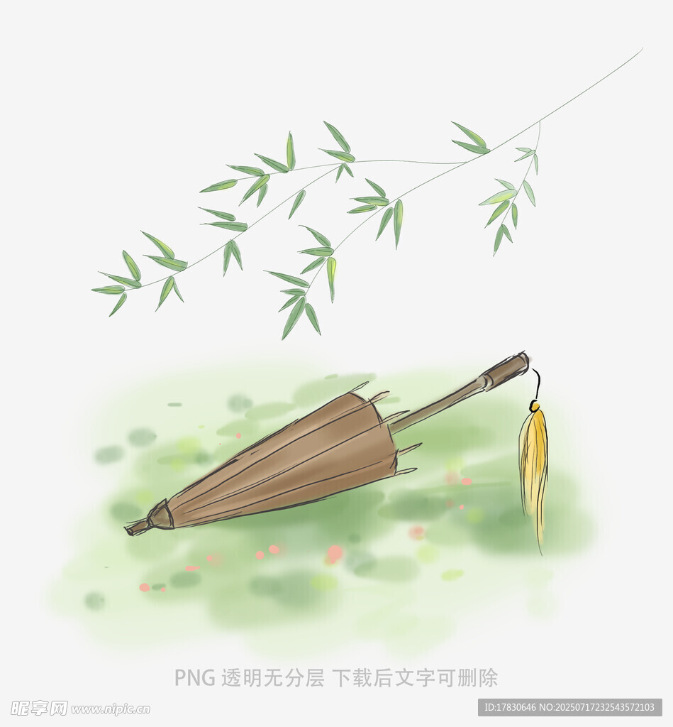 雨中竹下的油纸伞与灯笼