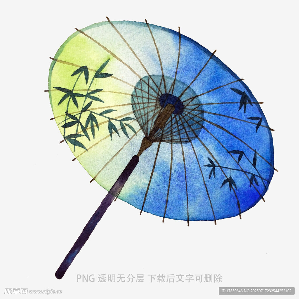 古风蓝底竹叶图案油纸伞
