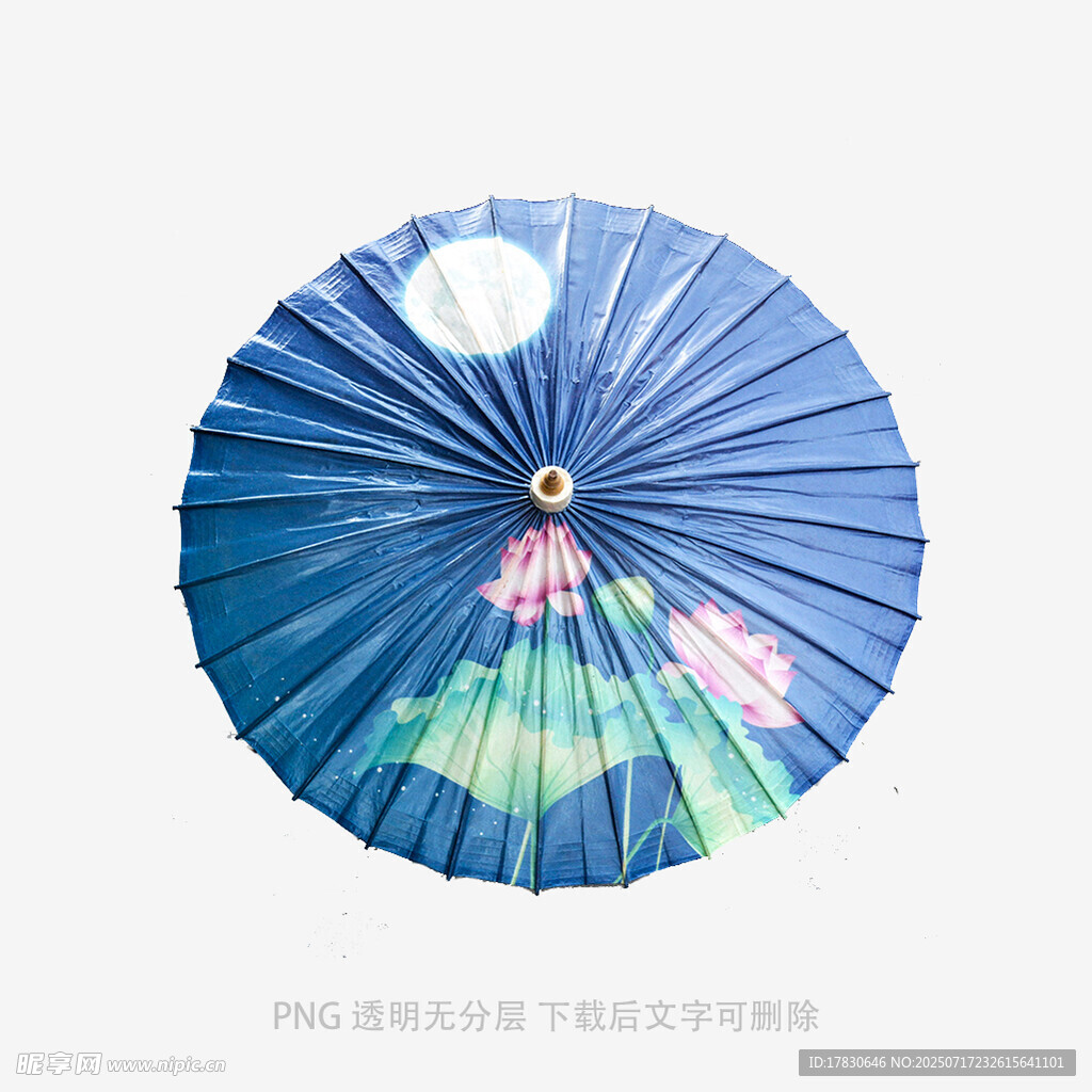 蓝色古风印花油纸伞