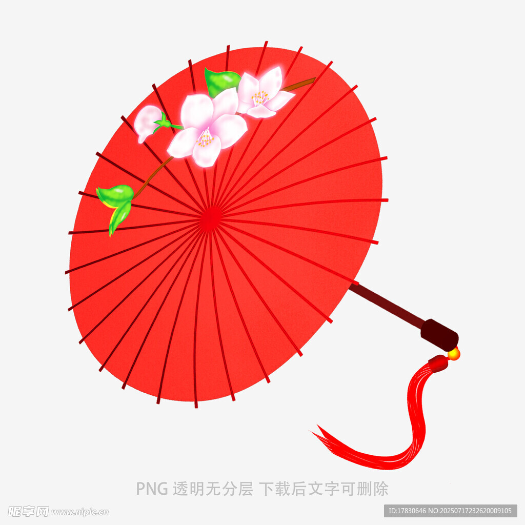 红色古风花饰油纸伞