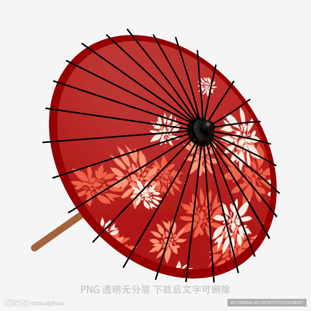 古典红伞绘精美花卉图案