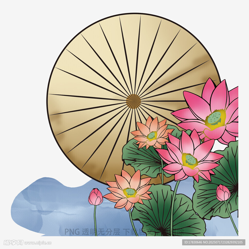 古风荷花与油纸伞插画