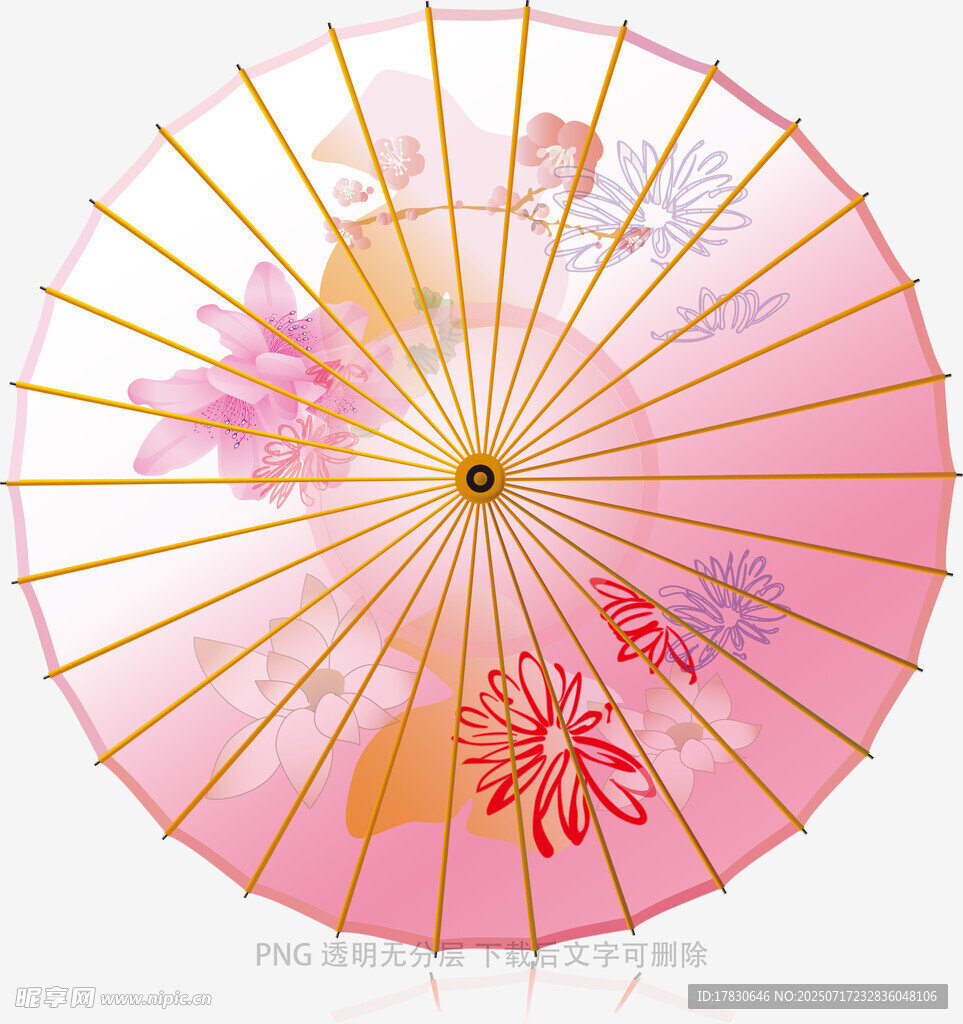 粉色古风花卉图案油纸伞