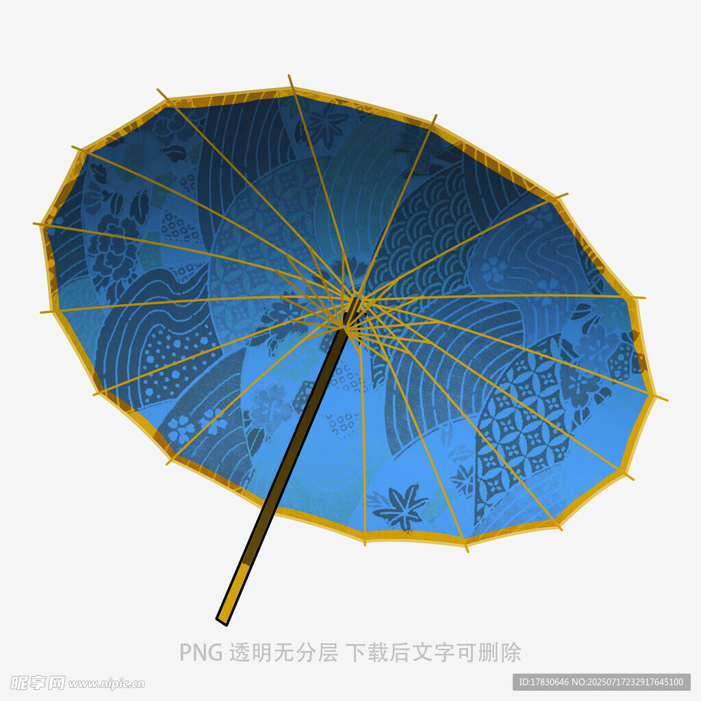 蓝色精美花纹传统油纸伞