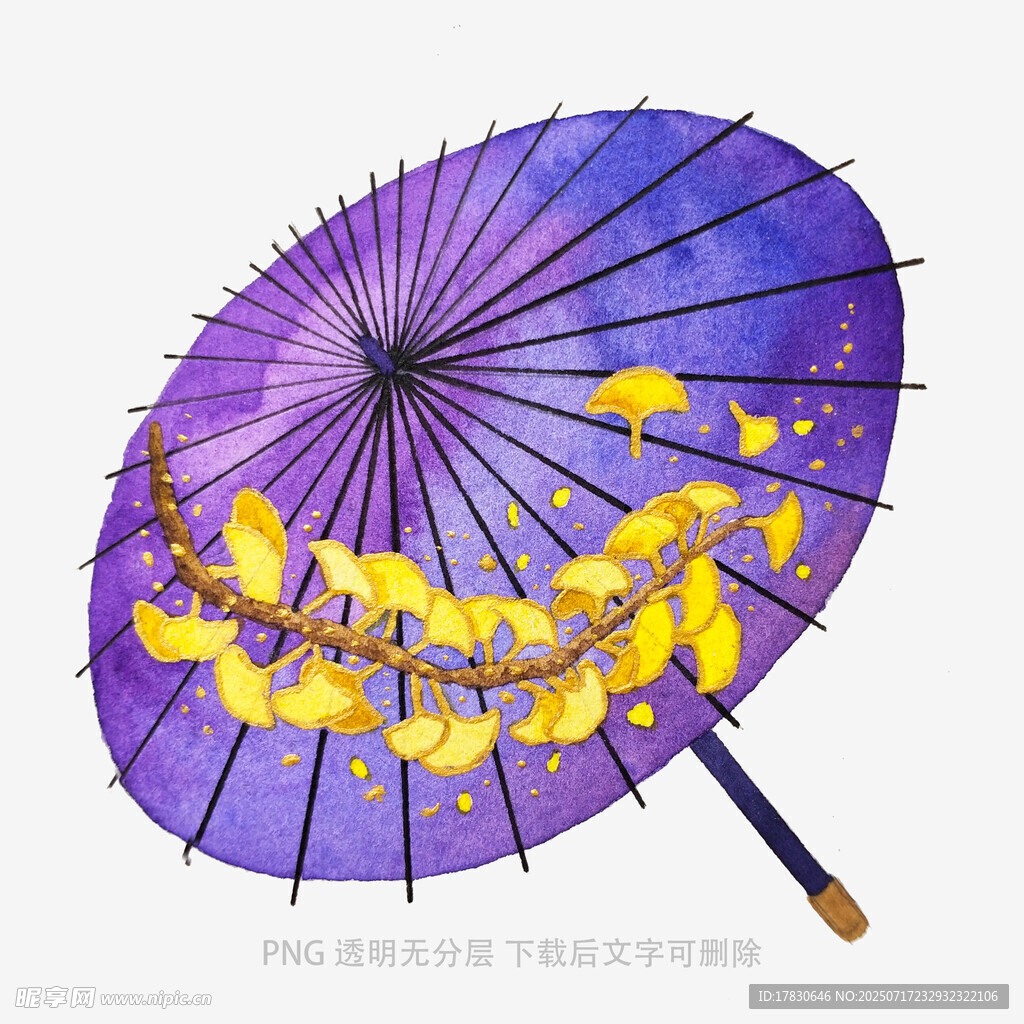 紫色古风伞饰金色花纹