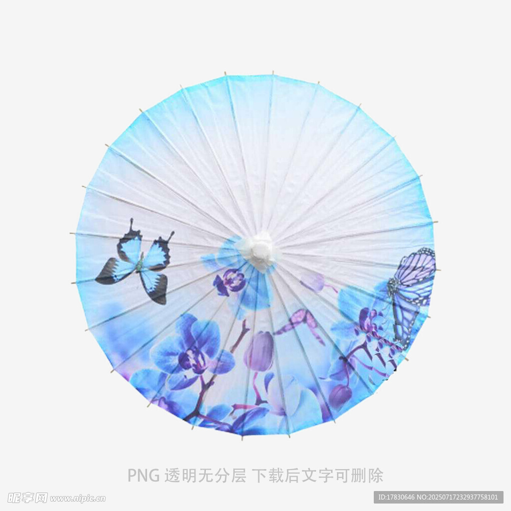 古风蓝调花鸟油纸伞