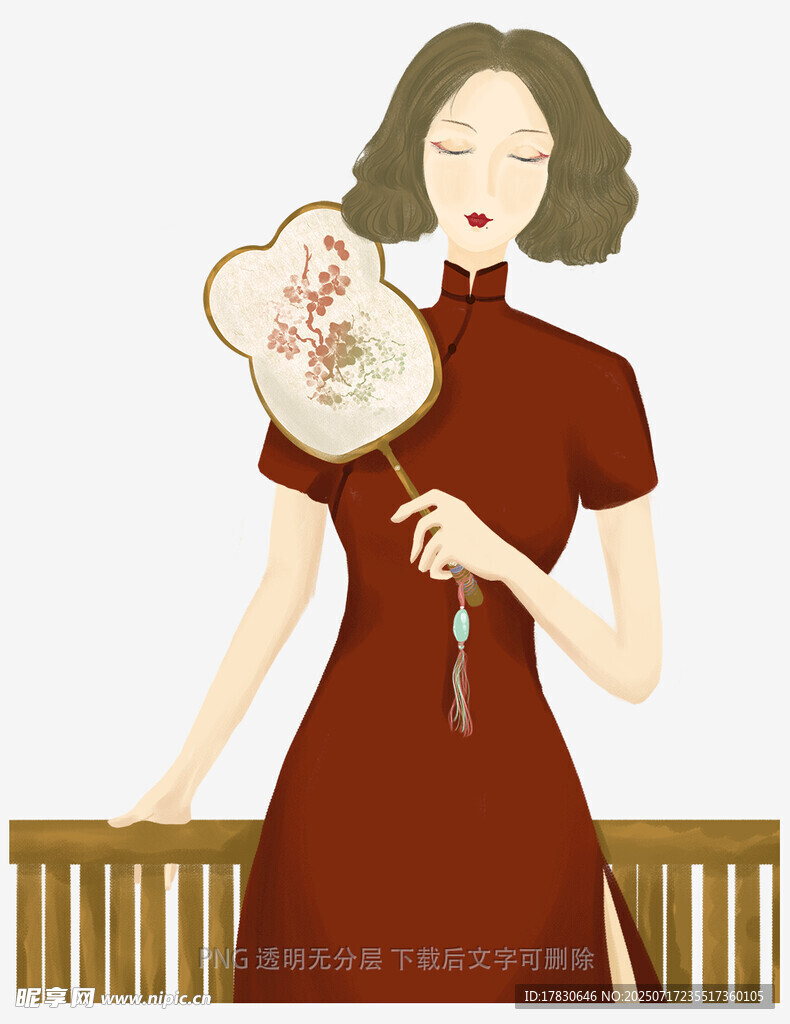 旗袍女子手持精致团扇