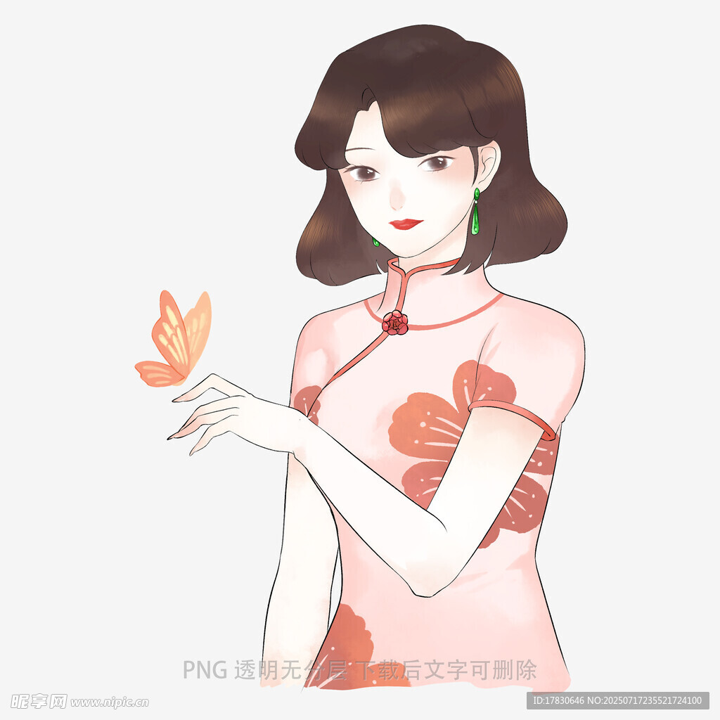 旗袍少女与蝶的唯美画面