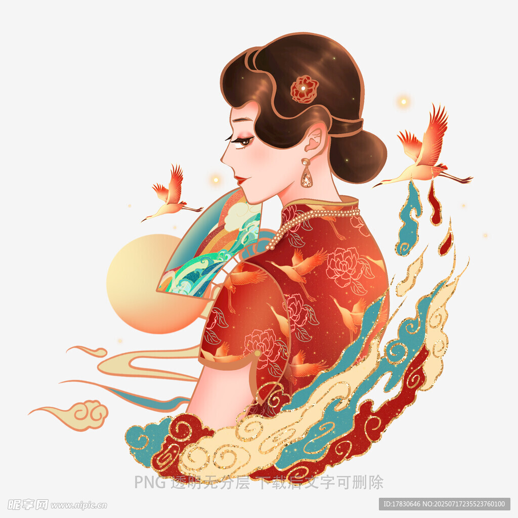 古风旗袍女子与祥瑞元素