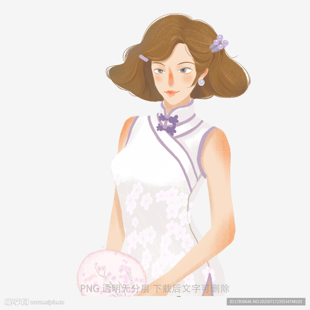 复古旗袍少女手持团扇