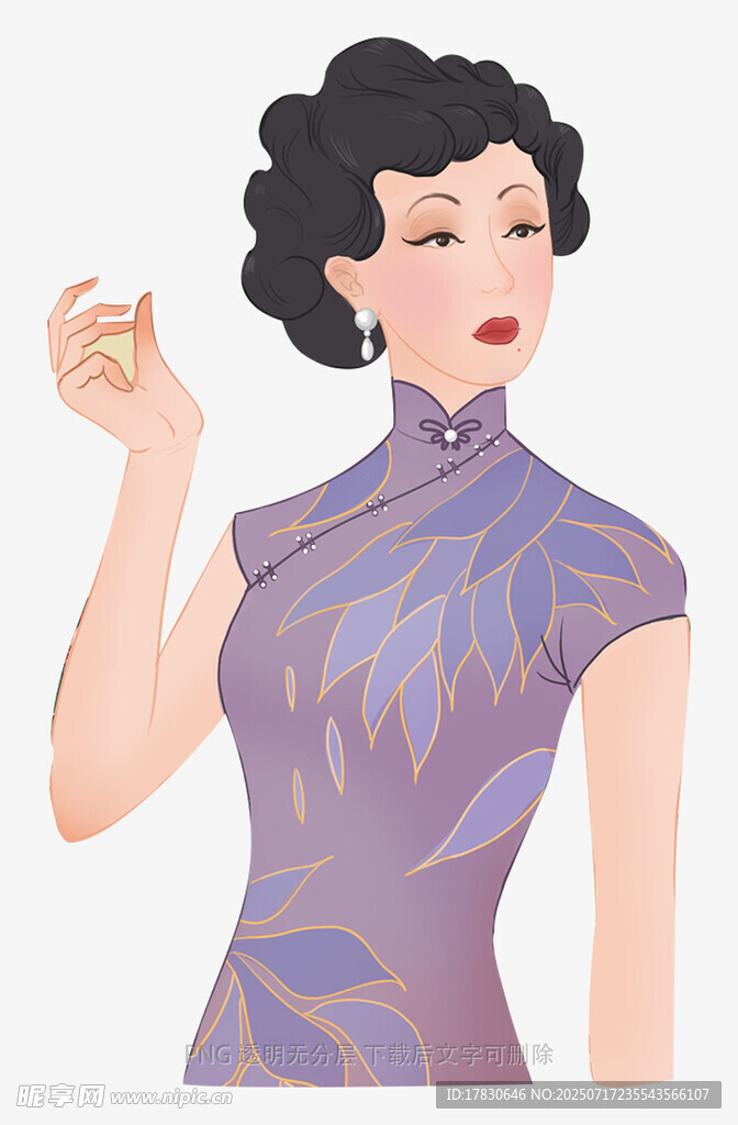 复古旗袍女子手持物件