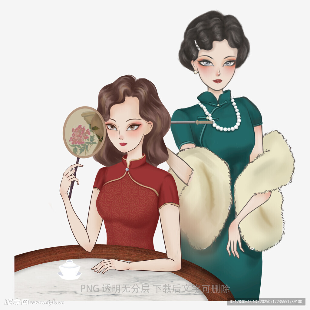 复古旗袍女子优雅姿态
