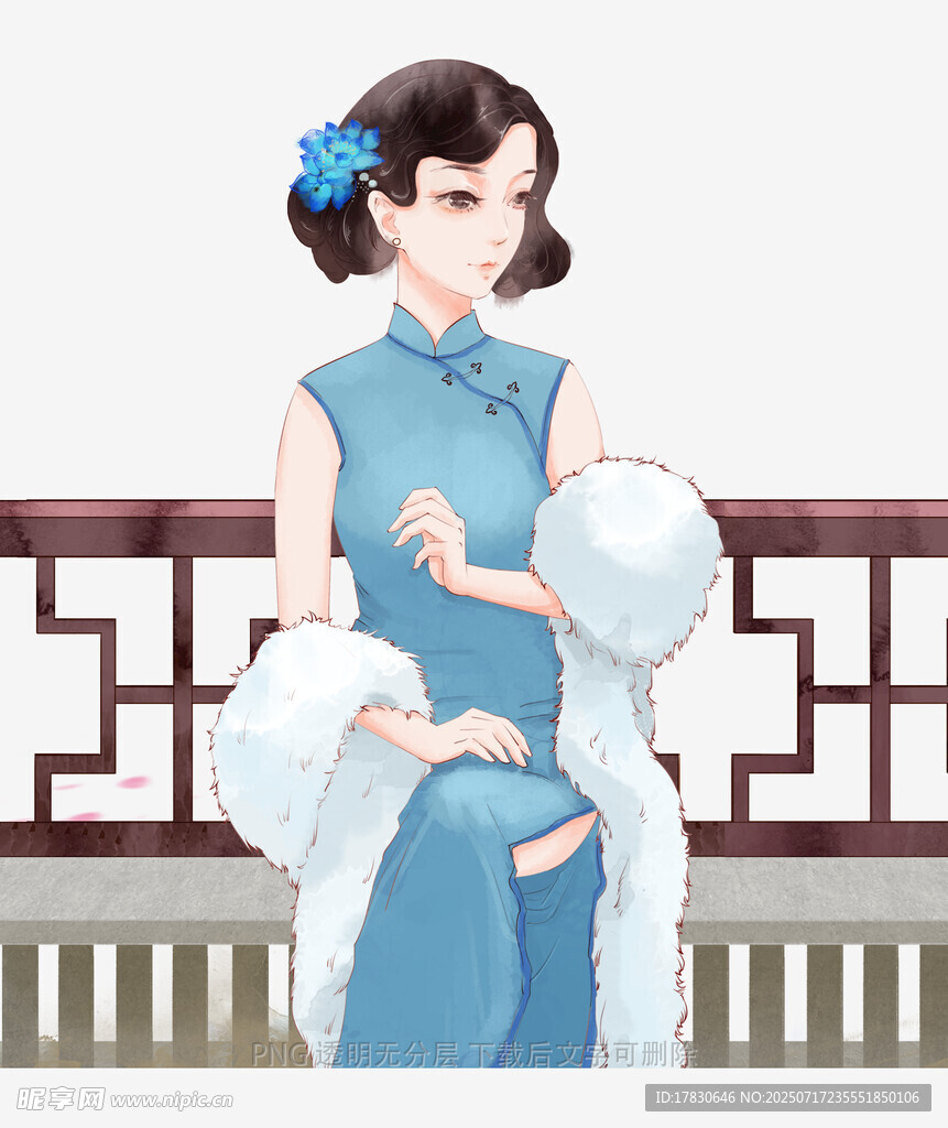 旗袍女子怀抱孩童赏景