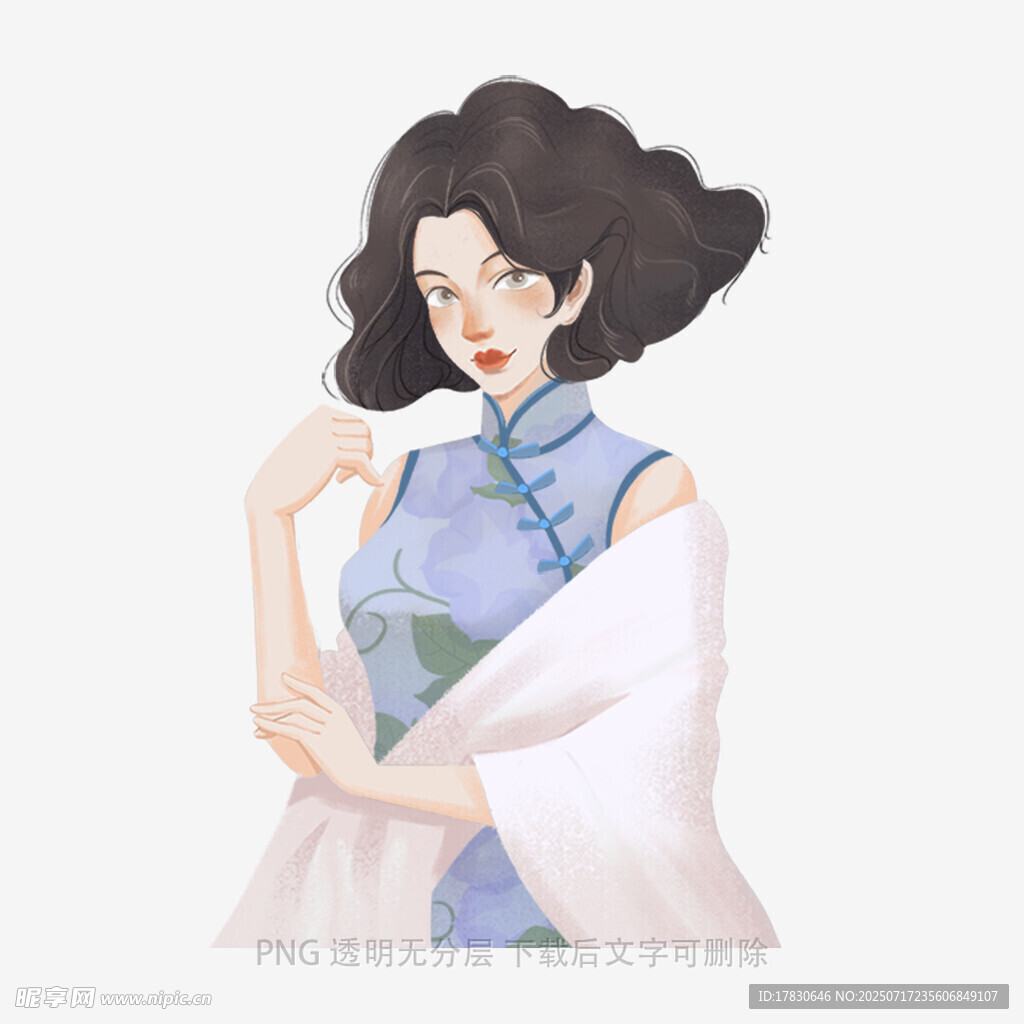 复古旗袍女子优雅姿态