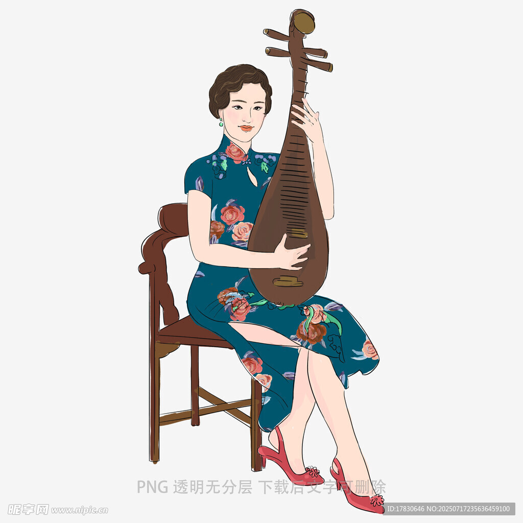 旗袍女子优雅弹奏琵琶