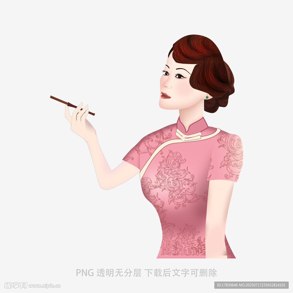 旗袍女子优雅持笔