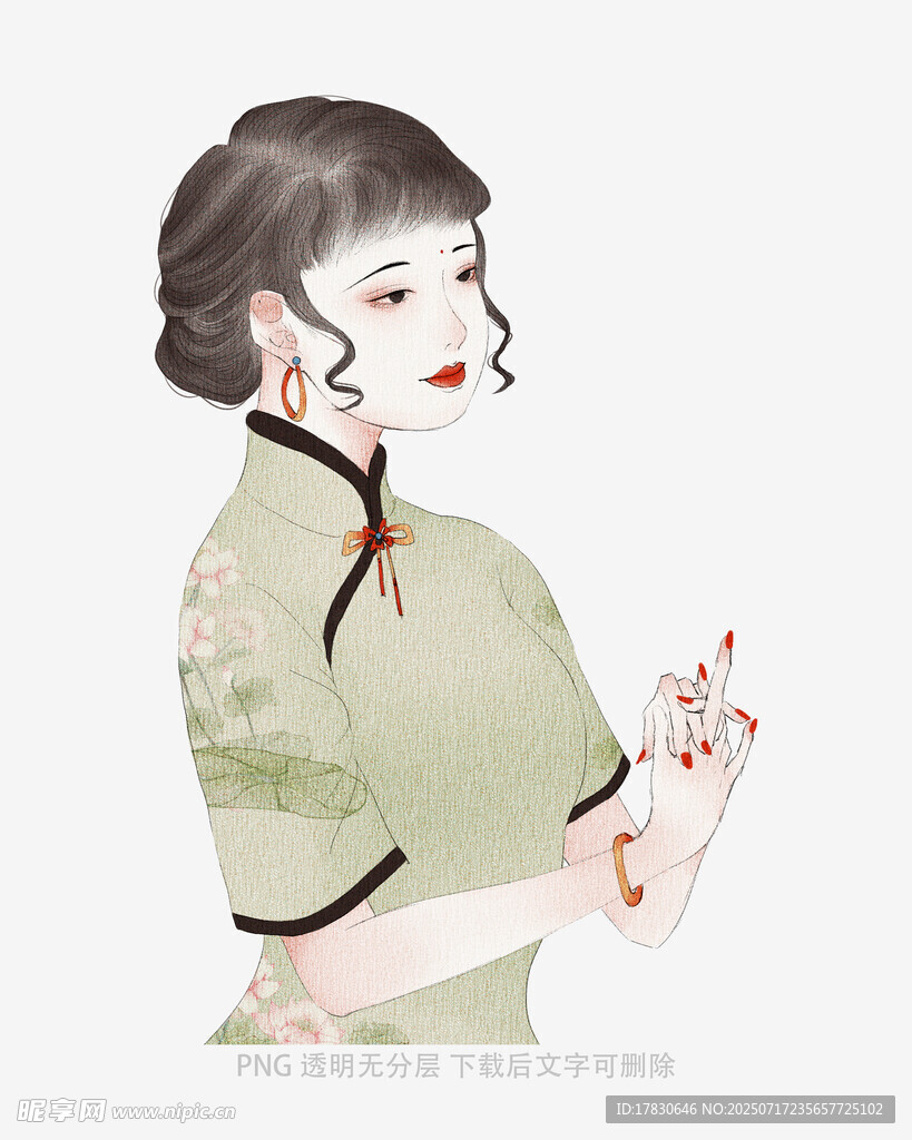 复古旗袍女子优雅姿态