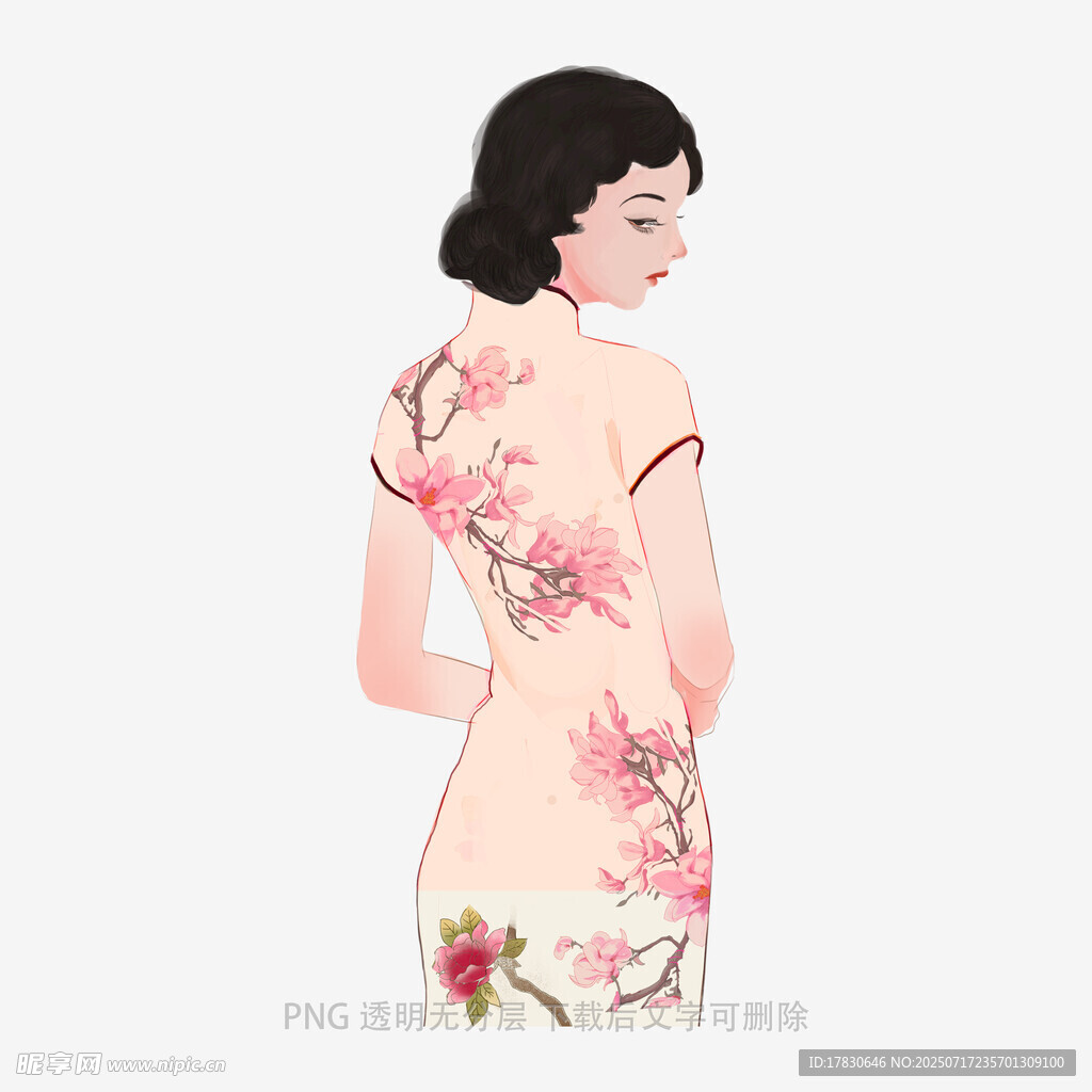 复古旗袍女子背影