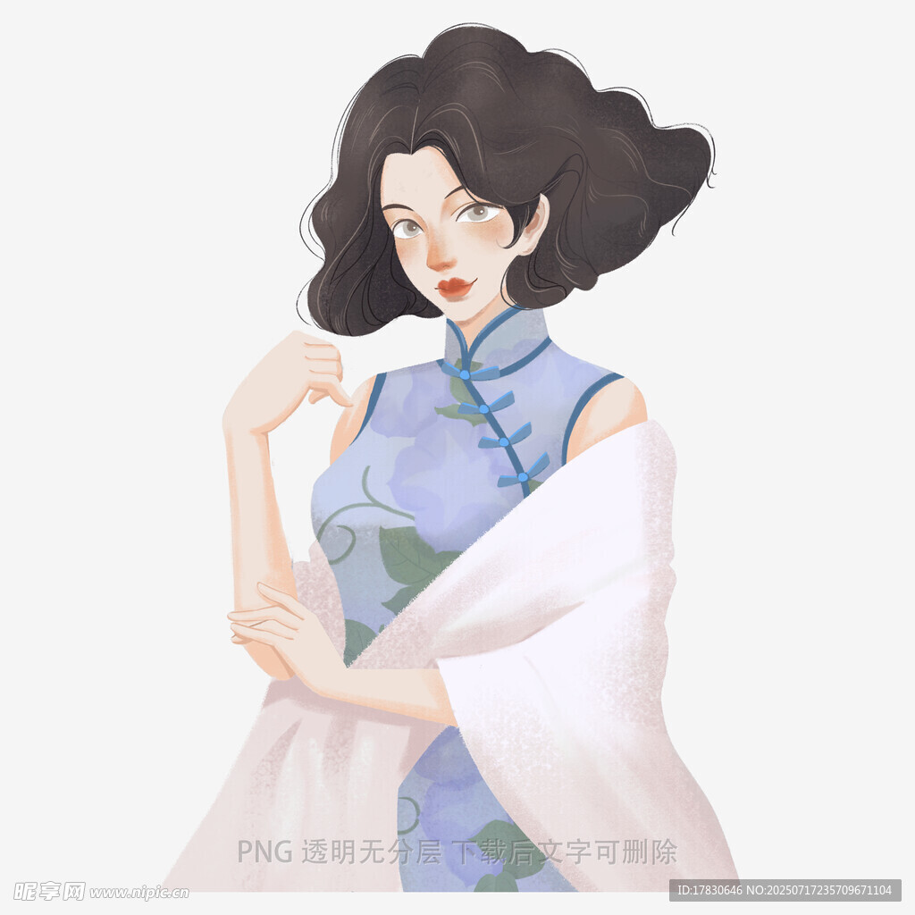 复古旗袍女子优雅姿态