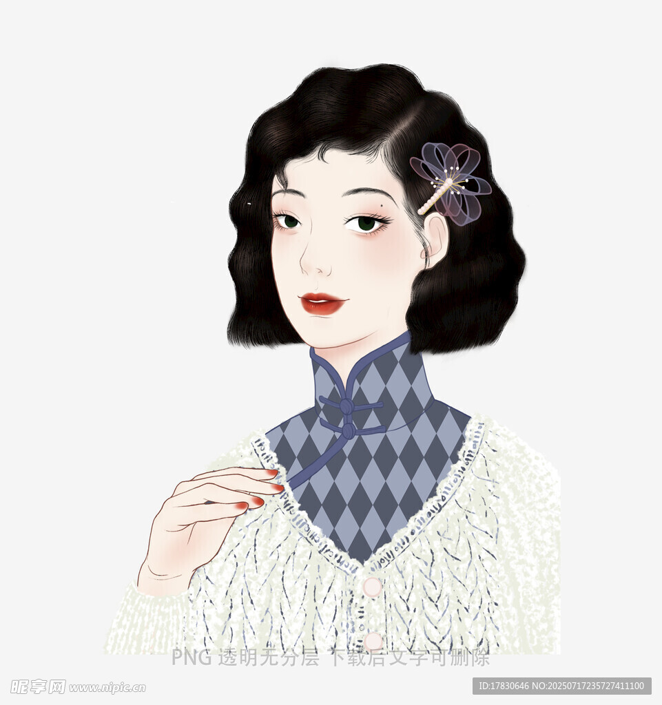 复古旗袍女子优雅手绘形象