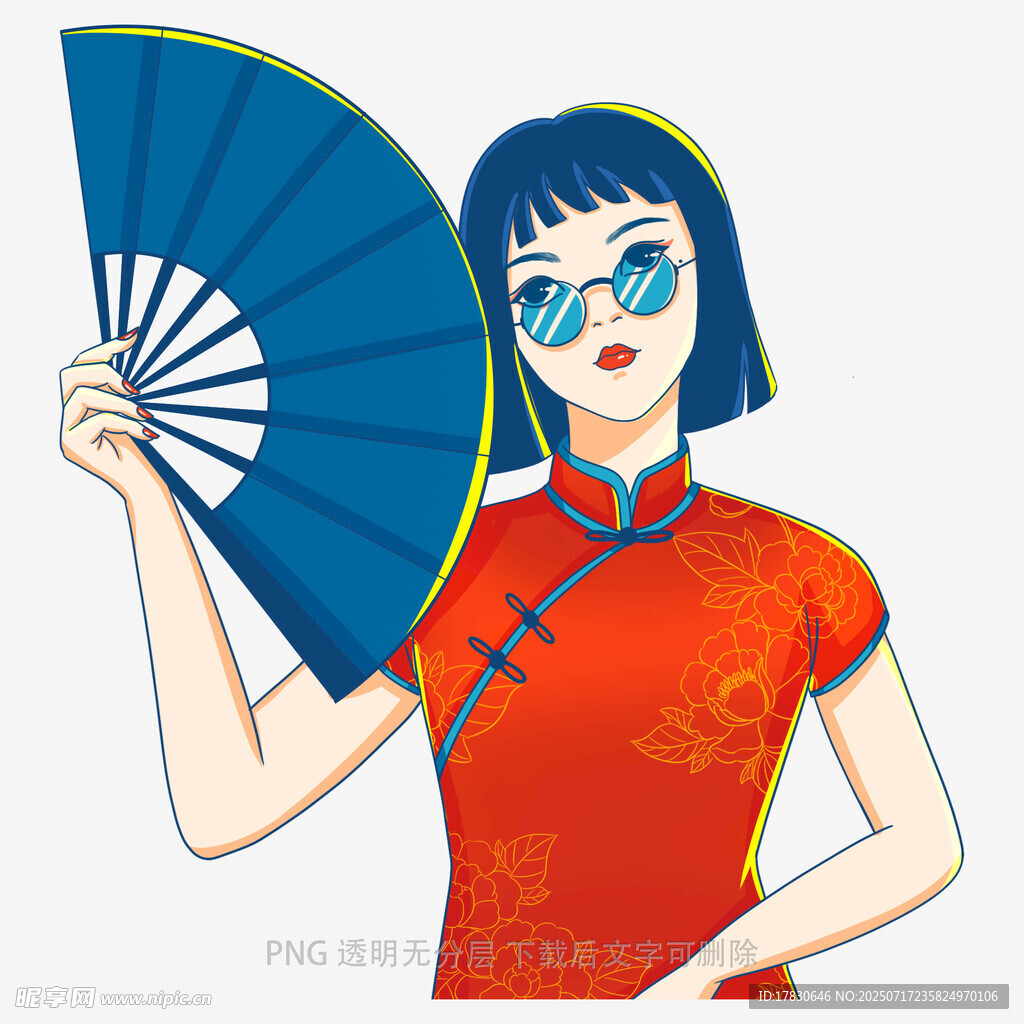 旗袍少女持扇时尚造型