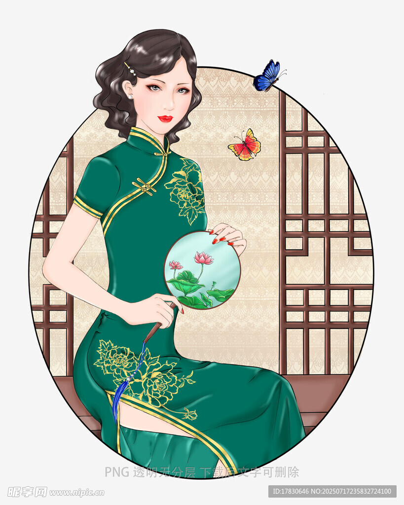 旗袍女子与鸟的优雅画面
