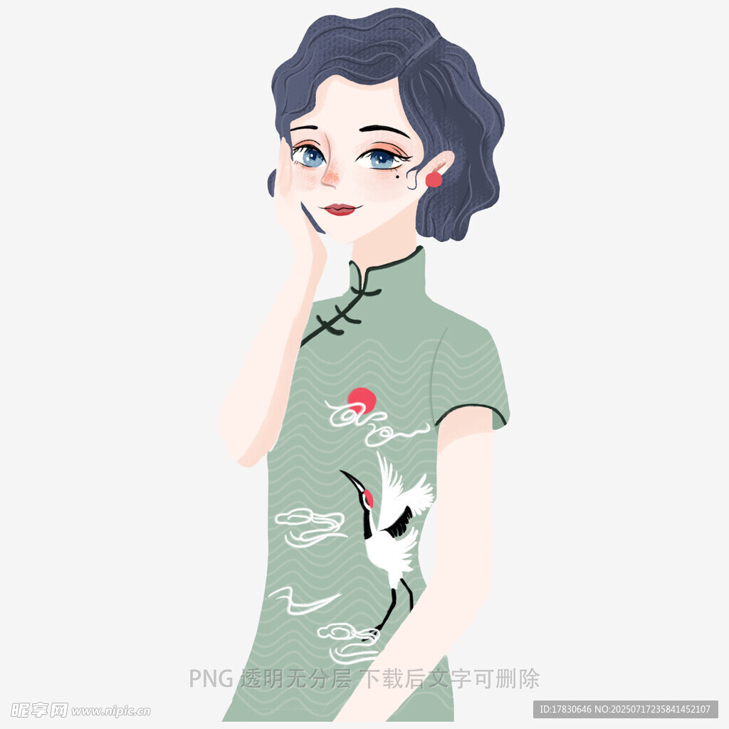 复古旗袍女子优雅姿态