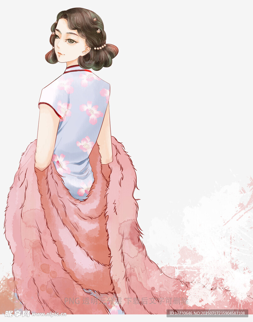 古风旗袍女子飘逸背影