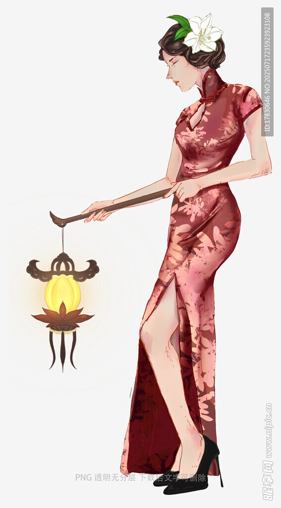 旗袍女子持灯笼优雅身姿