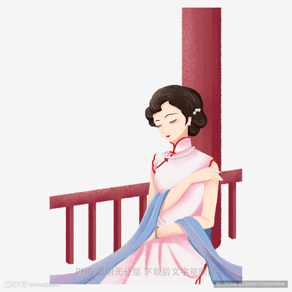 古典旗袍女子倚栏而立