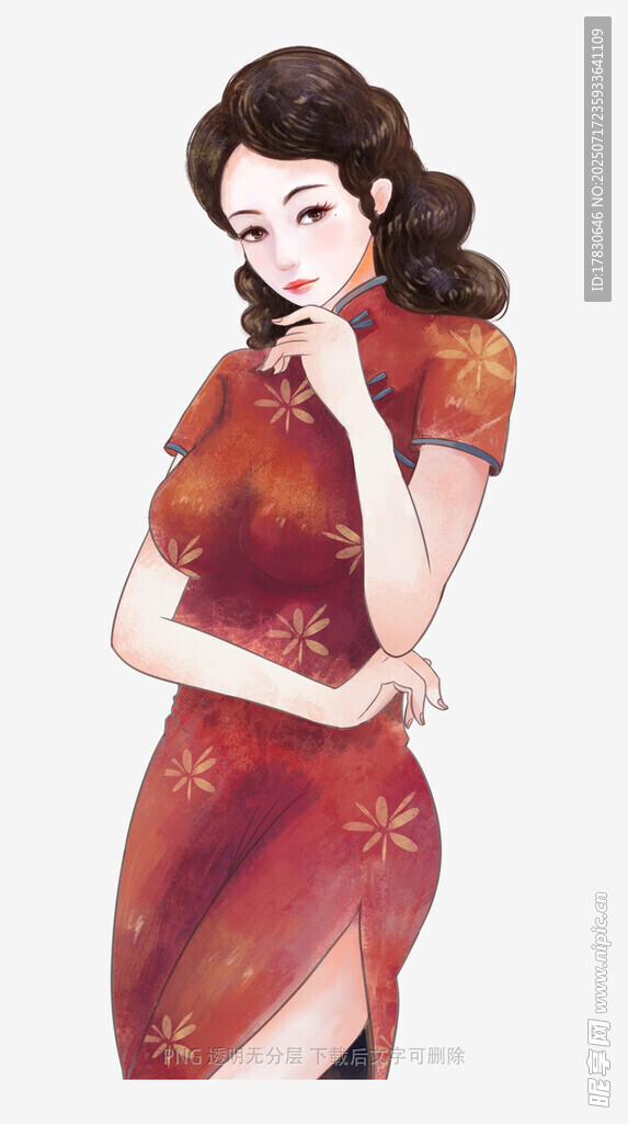 复古旗袍女子优雅姿态
