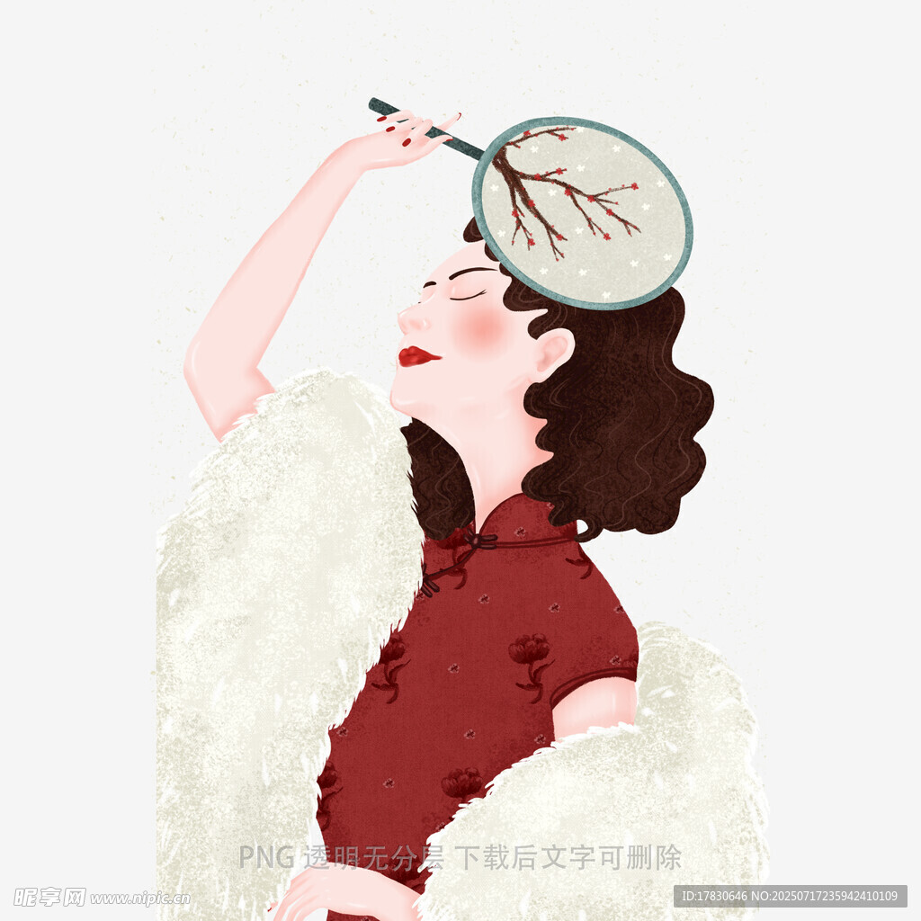 持扇女子的优雅瞬间