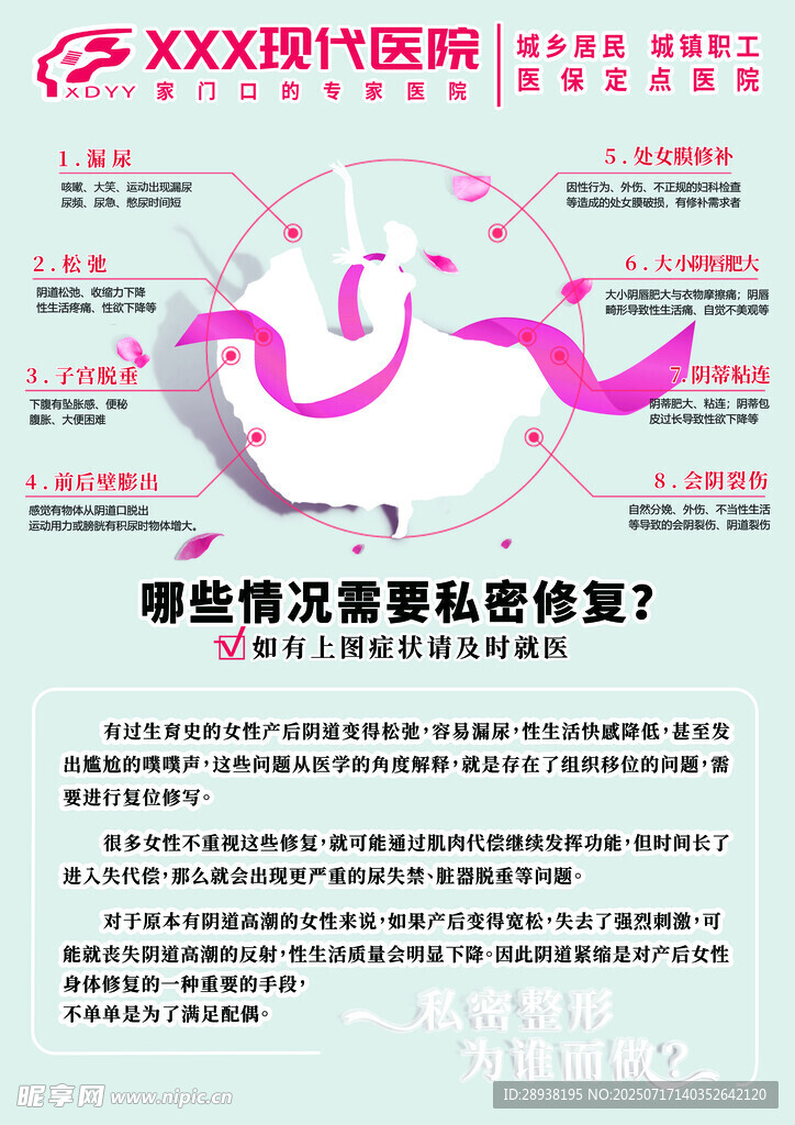 医院妇科私密科普海报