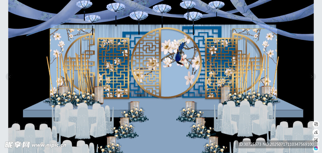蓝金色梦幻婚礼现场布置