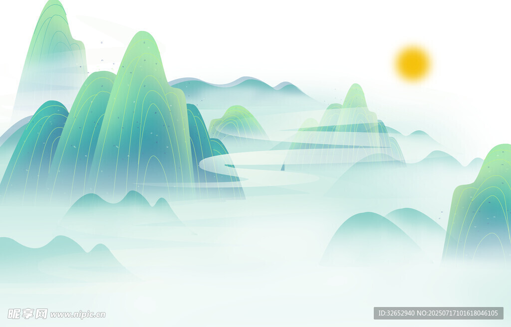 水墨山水间的日出美景