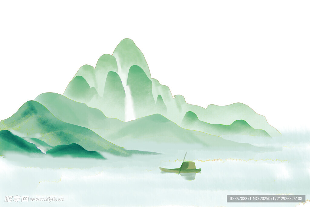 水墨山水间的孤舟意境
