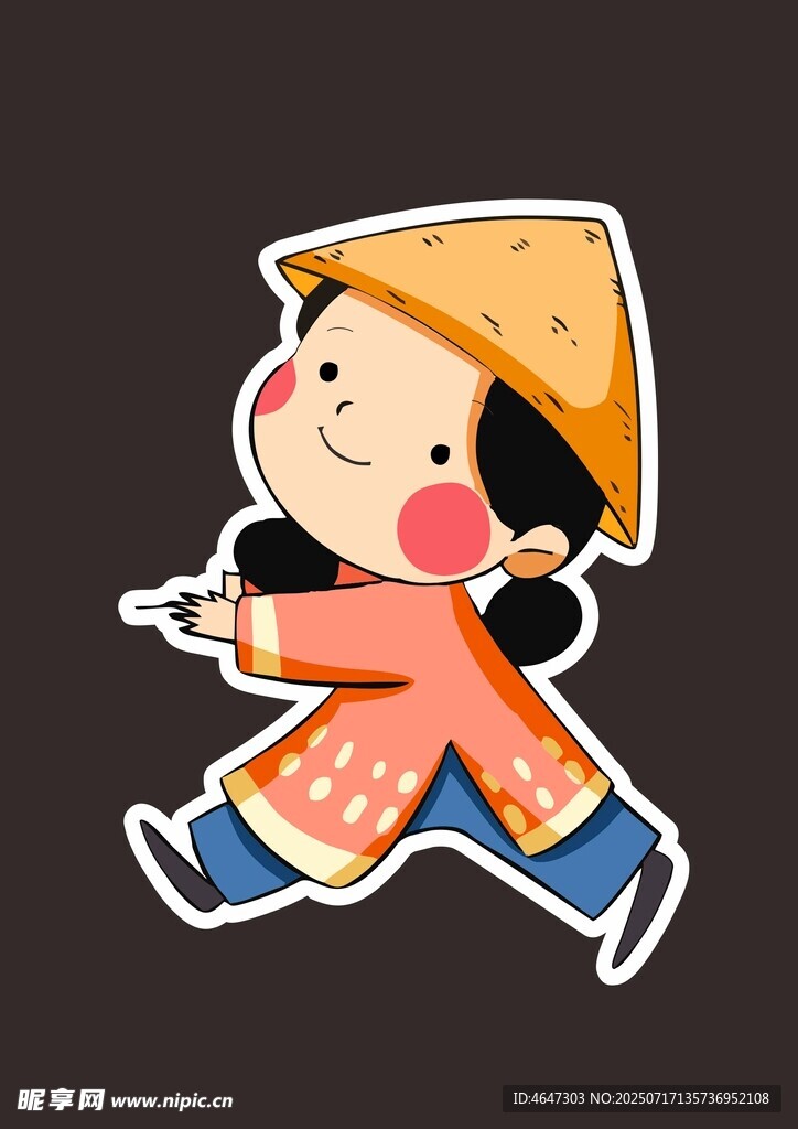 奔跑的传统服饰卡通女孩