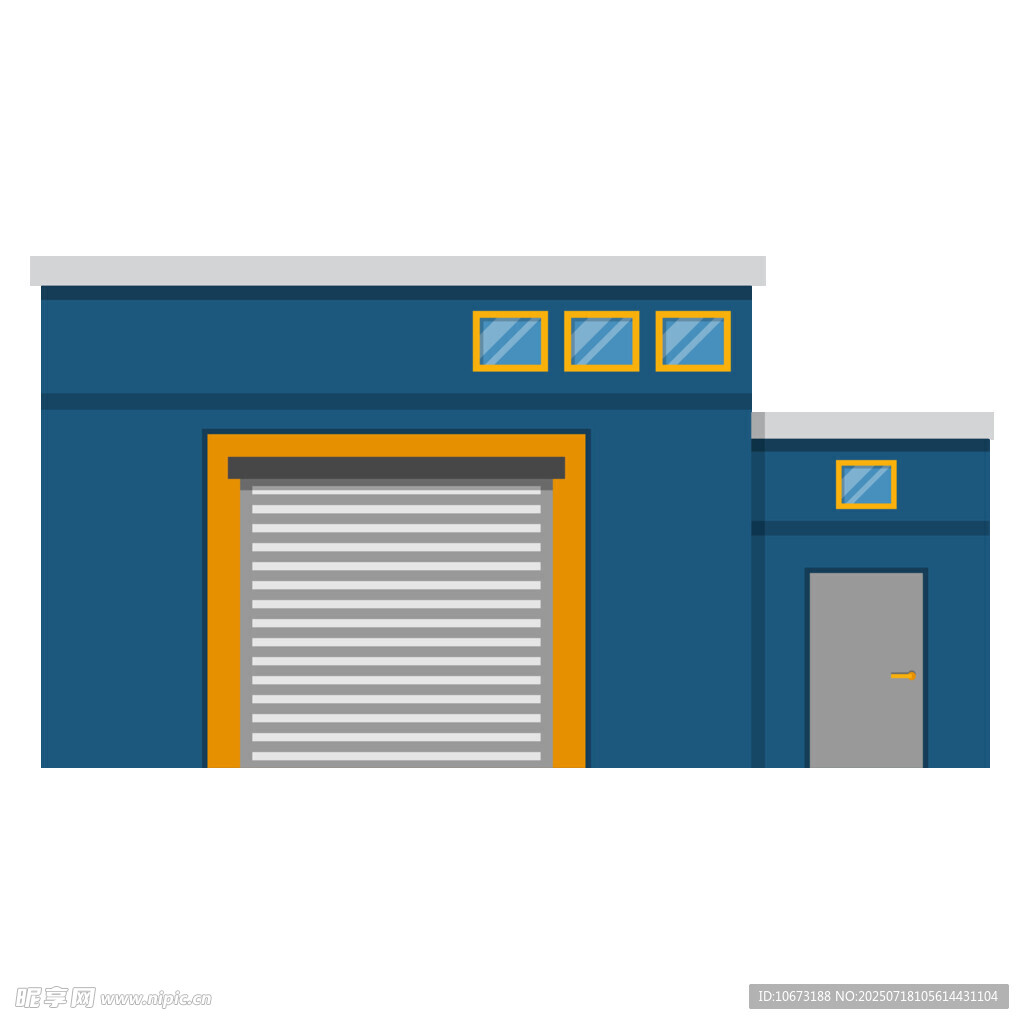 蓝色工业仓库建筑外观