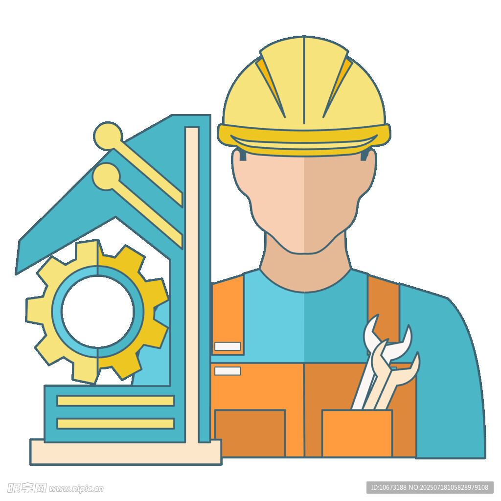 建筑工人与施工工具形象