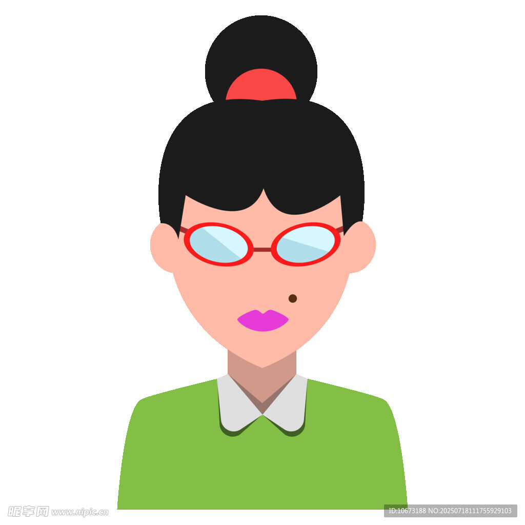 戴红框眼镜的绿衣女士