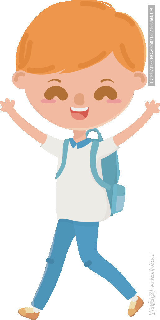 背着书包开心上学的男孩
