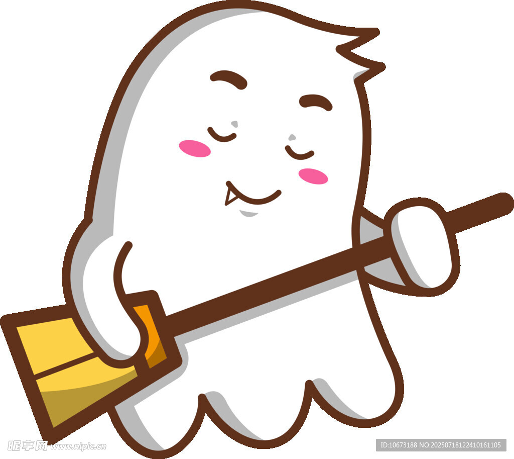 可爱幽灵持扫帚打扫