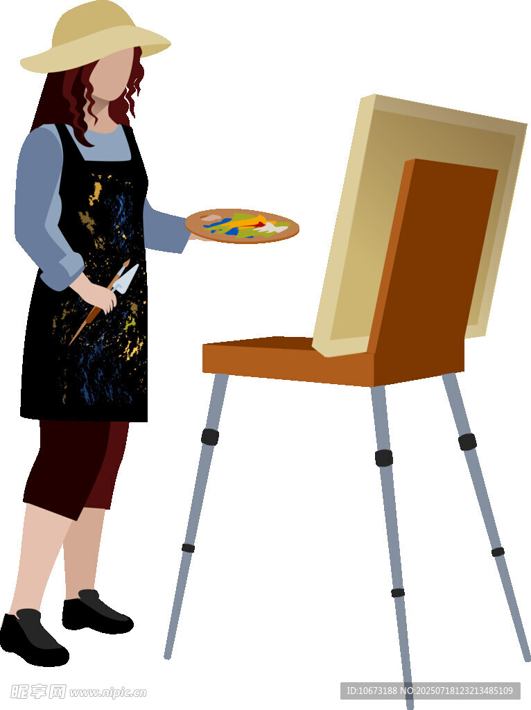 女画家专注调色作画