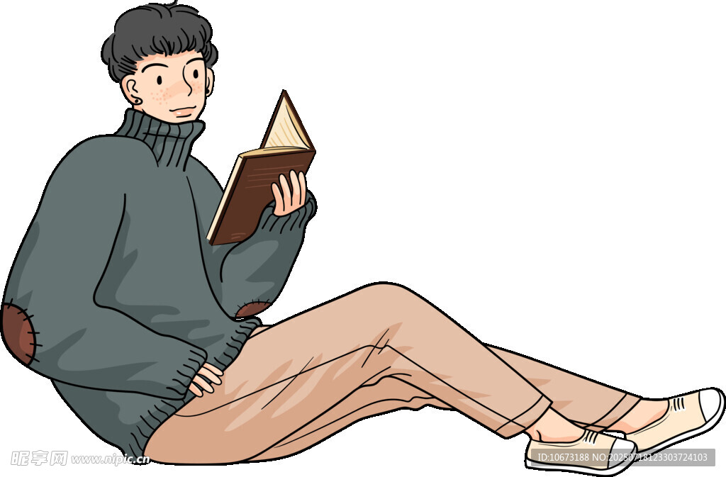 男子惬意坐着阅读书籍